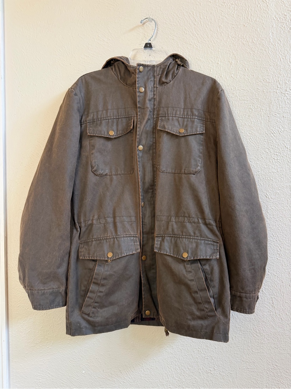 GH Bass brown flannel lined hood field jacket